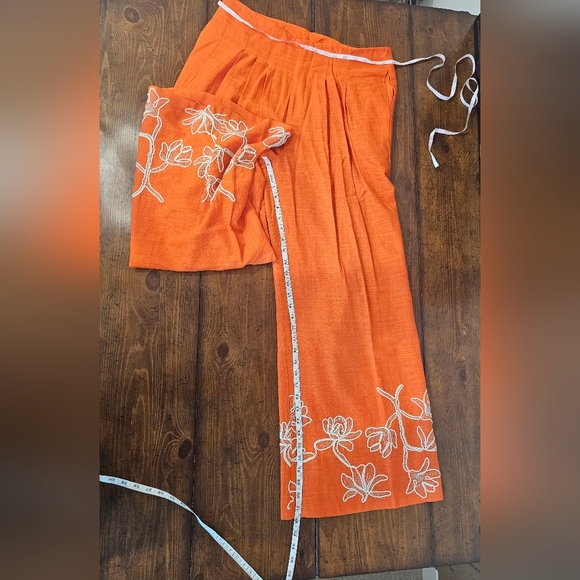 NWT Alex Marie Orange Comfy Wide Leg Linen Pants W/Embroidery Women Sz 14 - Picture 7 of 7
